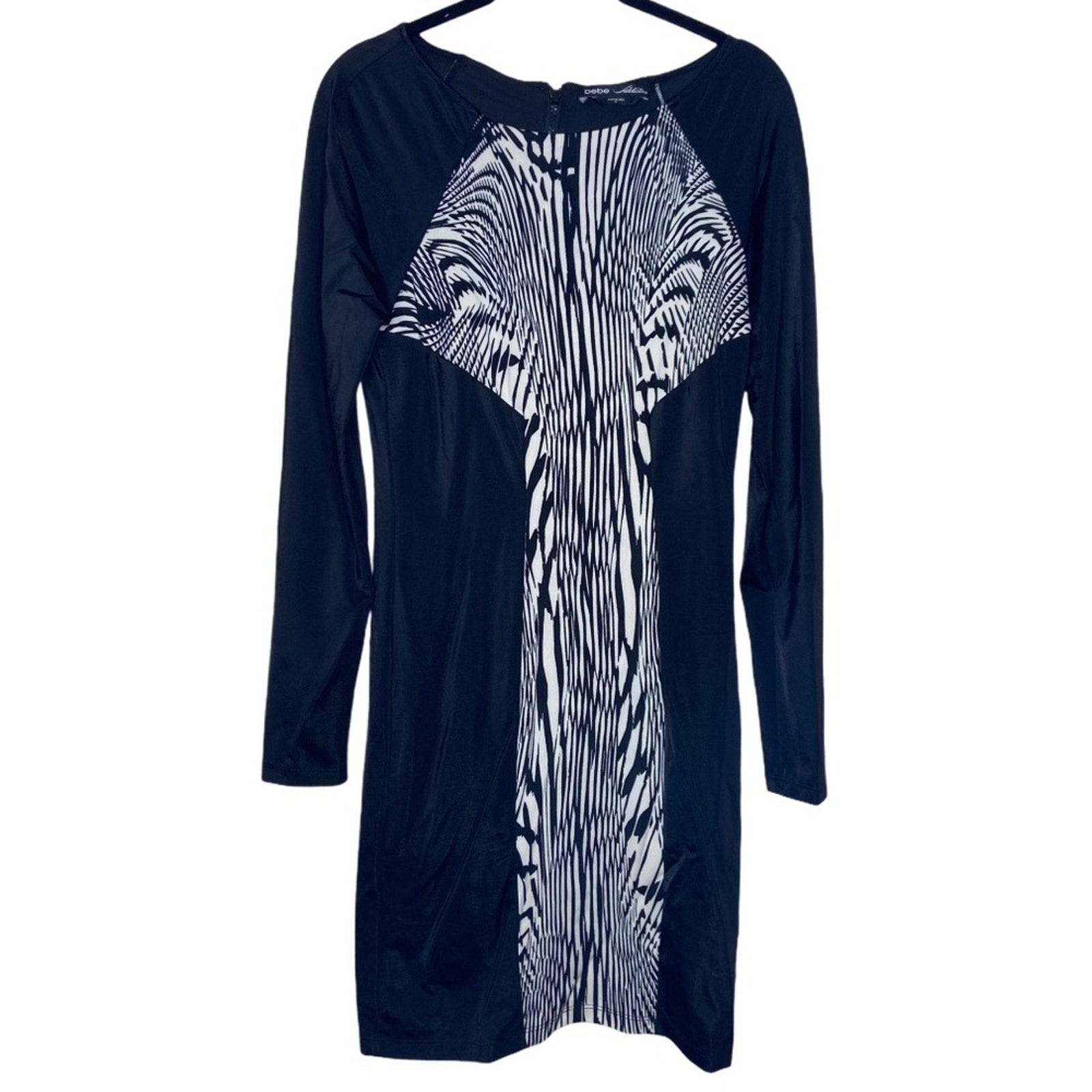 Bebe Addiction Abstract Long Sleeve Bodycon Dress Women's Size Medium